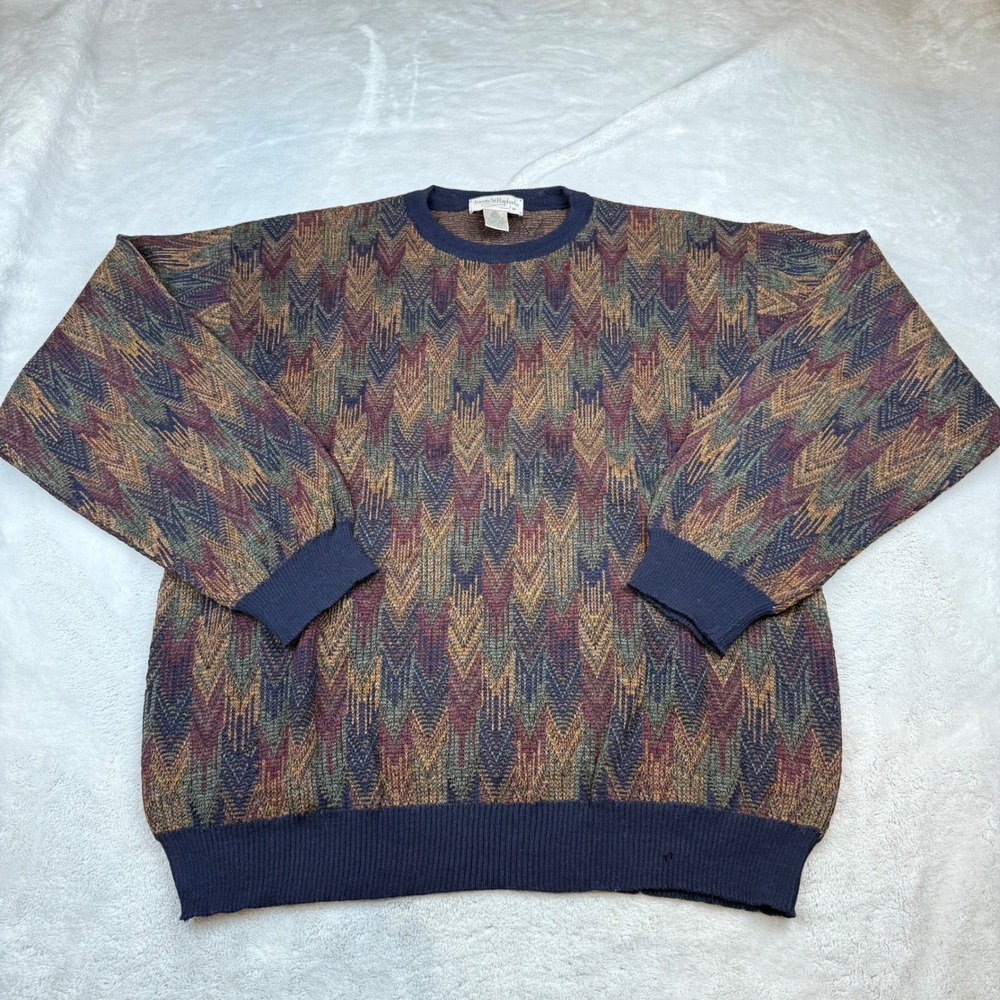 Tricots St Raphael Wool Crewneck Sweater Geometric‎ Multicolor Mens Medium